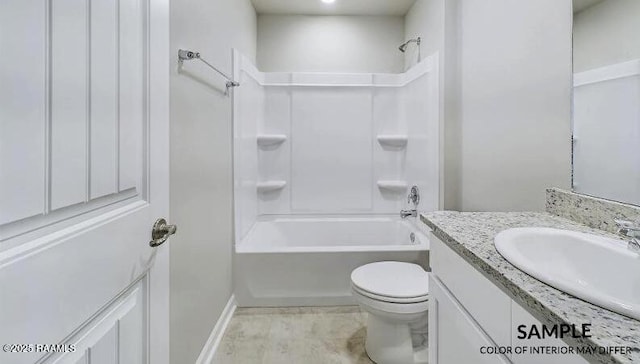 full bathroom with tub / shower combination, toilet, and vanity