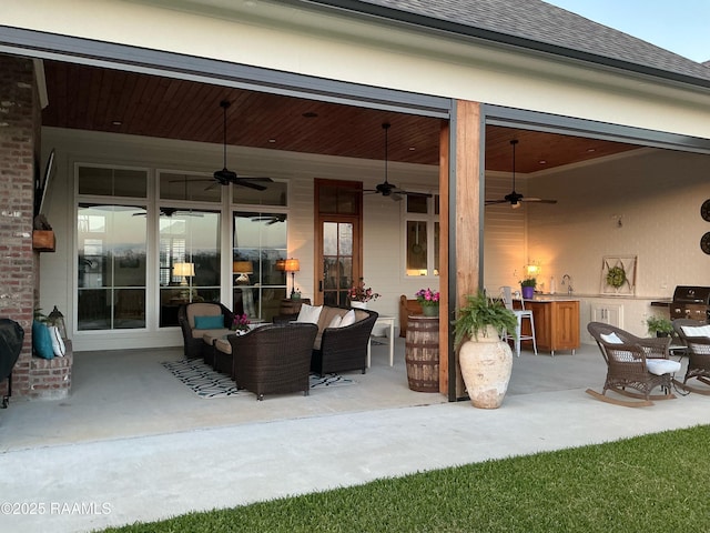 view of patio featuring an outdoor living space and area for grilling