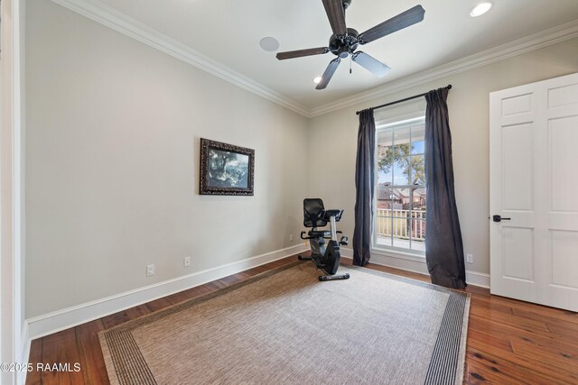 306 Princeton Woods Loop, Lafayette, LA 70508 - living area with a ceiling fan, crown molding, baseboards, and wood finished floors