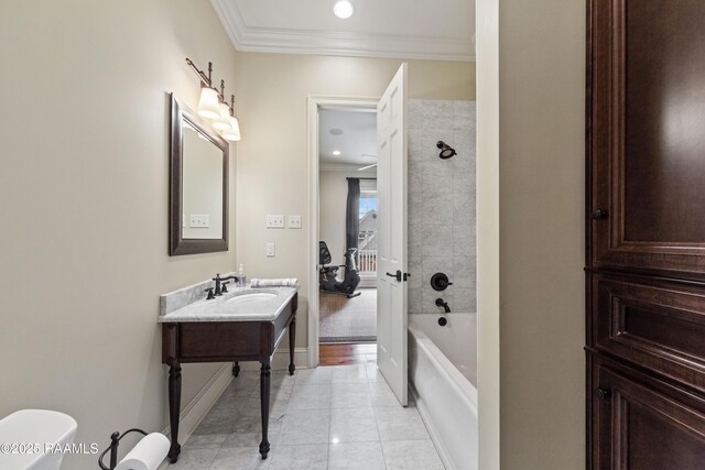 306 Princeton Woods Loop, Lafayette, LA 70508 - full bath with vanity, shower / bathing tub combination, baseboards, and ornamental molding
