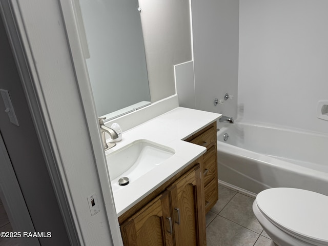 full bath with tile patterned floors, toilet, tub / shower combination, and vanity