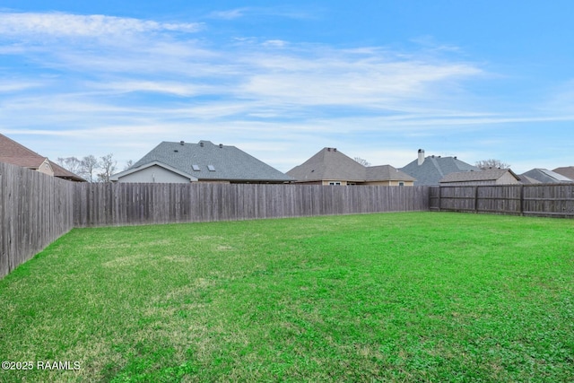 view of yard with a fenced backyard