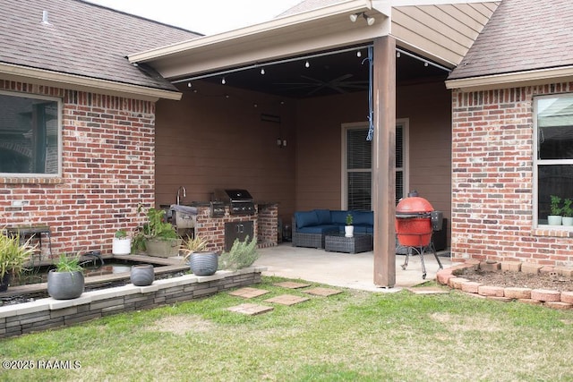 view of patio / terrace featuring outdoor lounge area and a grill