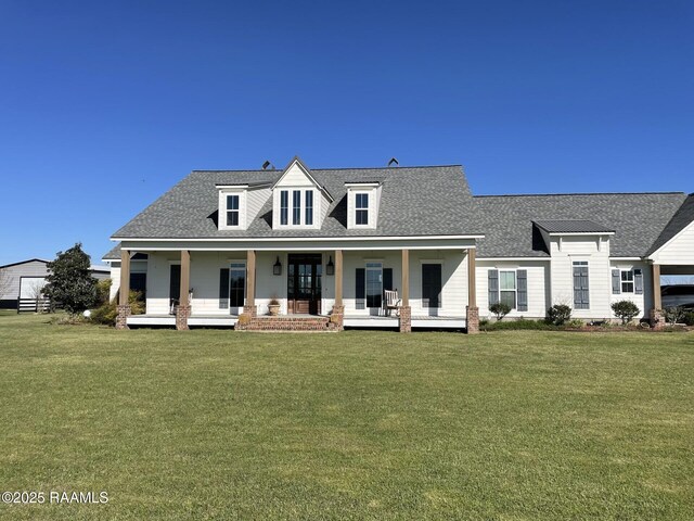 3713 Vidrine Rd, Ville Platte, LA 70586 - view of front of house with covered porch, a front yard, and a shingled roof