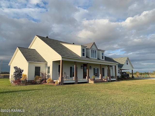 3713 Vidrine Rd, Ville Platte, LA 70586 - rear view of property with covered porch, a lawn, and roof with shingles