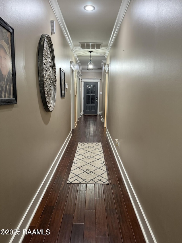 3713 Vidrine Rd, Ville Platte, LA 70586 - hallway featuring wood finished floors, baseboards, and crown molding