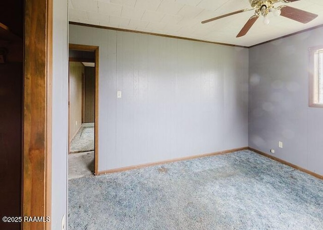 1010 Dugas Ln, Saint Martinville, LA 70582 - carpeted empty room with ceiling fan, crown molding, and baseboards