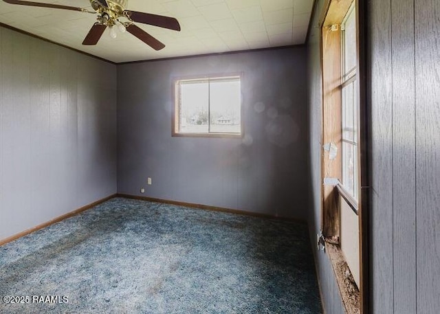 1010 Dugas Ln, Saint Martinville, LA 70582 - unfurnished room featuring carpet, a ceiling fan, and wood walls