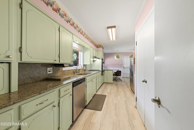 300 W Saint Louis St, Lafayette, LA 70506 - kitchen with stainless steel appliances, tasteful backsplash, green cabinets, and a sink