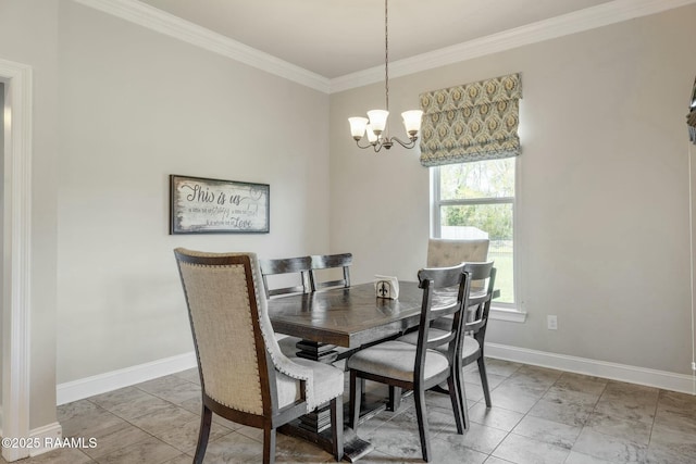 114 Marigold Ln, Maurice, LA 70555 - dining space featuring baseboards, a notable chandelier, and ornamental molding