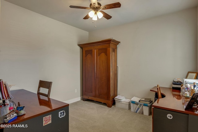 114 Marigold Ln, Maurice, LA 70555 - home office featuring a ceiling fan and light colored carpet