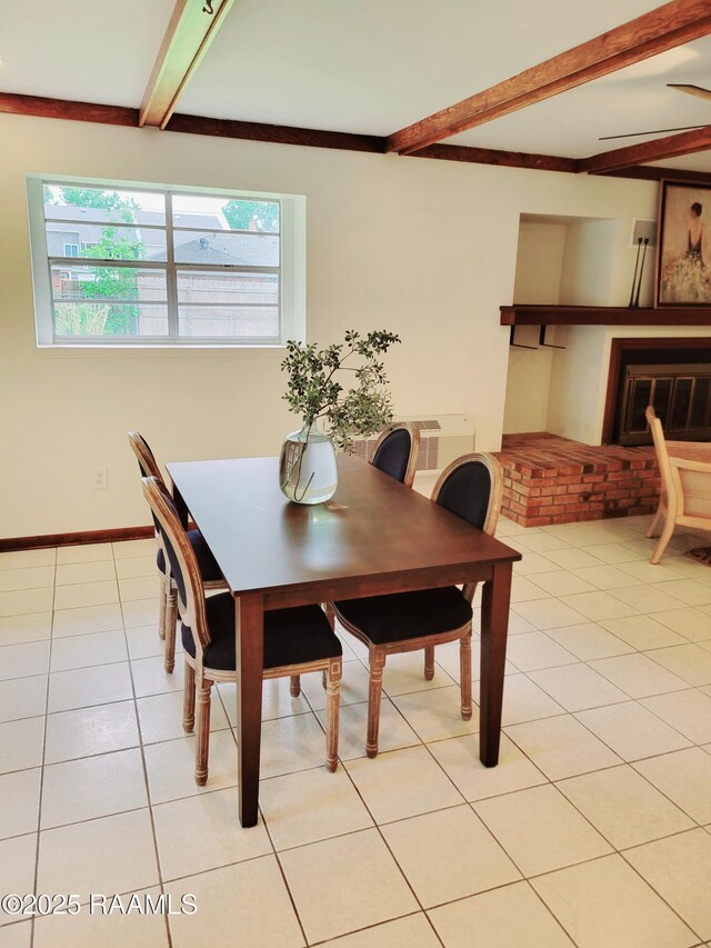 309 S Wakefield Dr, Lafayette, LA 70503 - dining area featuring beamed ceiling, a wealth of natural light, and light tile patterned floors