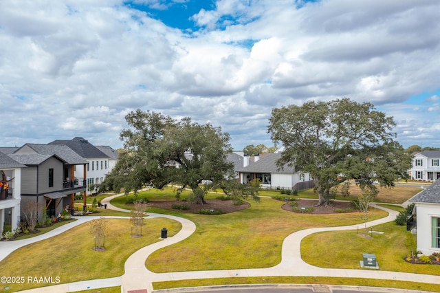exterior space featuring a yard and a residential view