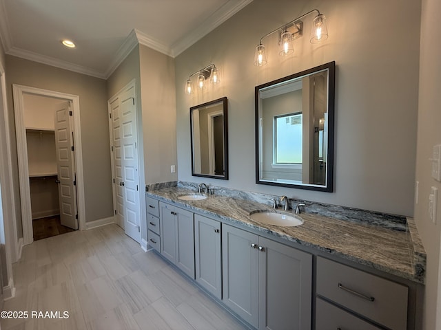 205 Keystone Dr, Scott, LA 70583 - full bathroom featuring double vanity and ornamental molding