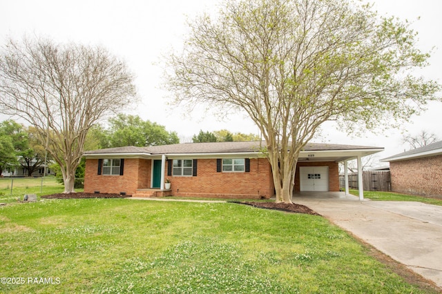 4189 Poydras Hwy, Breaux Bridge, LA 70517 - ranch-style home featuring driveway, fence, brick siding, a front lawn, and a garage