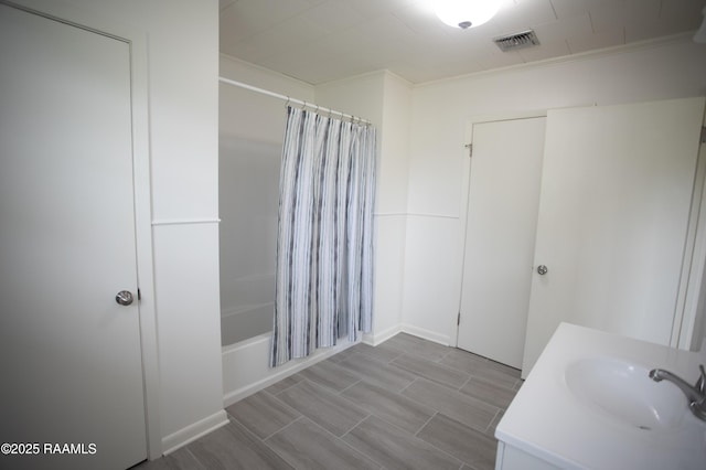 4189 Poydras Hwy, Breaux Bridge, LA 70517 - bathroom with shower / bath combination with curtain, vanity, and visible vents