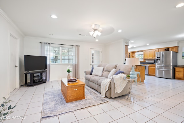 200 Sandager Ave, Jeanerette, LA 70544 - living area with recessed lighting, ornamental molding, and light tile patterned flooring