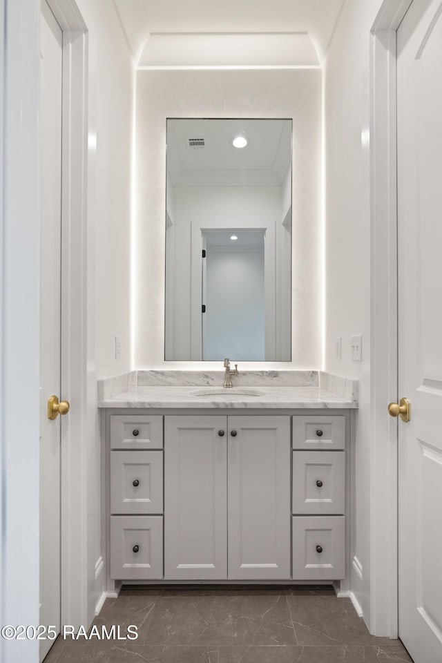 207 Sunset Palm Ct, Youngsville, LA 70592 - bathroom featuring vanity and crown molding