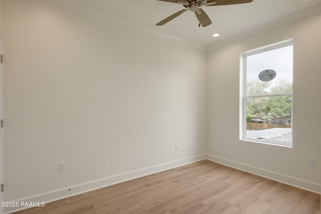 1510 Kaliste Saloom Unit 201, Lafayette, LA 70508 - spare room with baseboards, recessed lighting, crown molding, a ceiling fan, and light wood finished floors