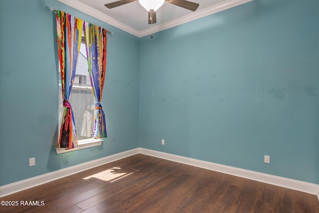 208 Woodstone Dr, Lafayette, LA 70508 - unfurnished room with dark wood-style flooring, baseboards, ceiling fan, and crown molding