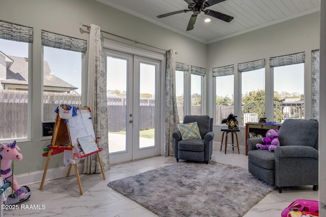 208 Woodstone Dr, Lafayette, LA 70508 - sunroom with a wealth of natural light, french doors, marble finish floor, and ornamental molding
