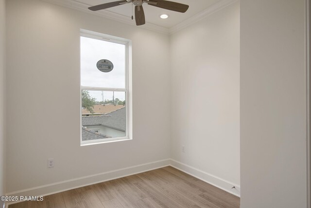 1510 Kaliste Saloom Unit 203, Lafayette, LA 70508 - spare room featuring light wood-type flooring, baseboards, recessed lighting, a ceiling fan, and crown molding