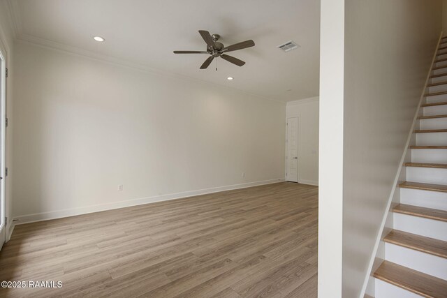1510 Kaliste Saloom Unit 203, Lafayette, LA 70508 - spare room with stairway, visible vents, a ceiling fan, and crown molding
