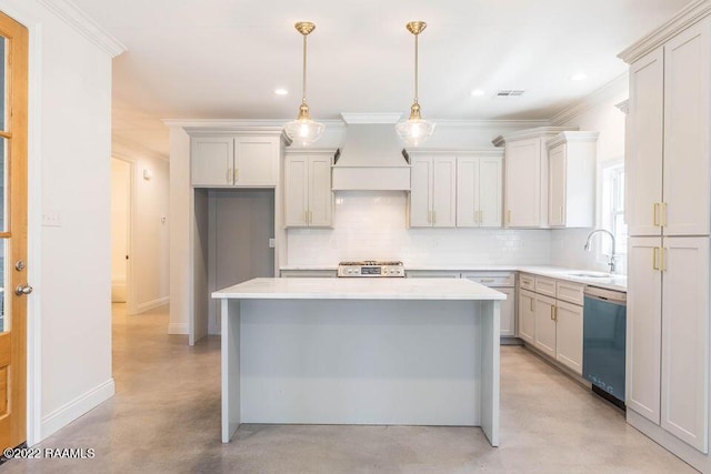122 Rena Dr Unit A, Lafayette, LA 70503 - kitchen with dishwashing machine, tasteful backsplash, custom exhaust hood, and a sink