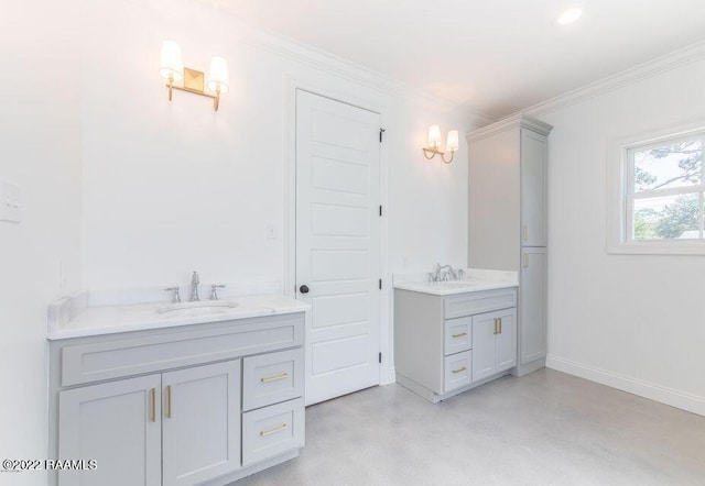 122 Rena Dr Unit A, Lafayette, LA 70503 - full bath with a sink, crown molding, finished concrete floors, and two vanities