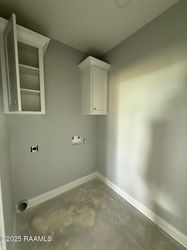 9923 Jimmie Rd, Kaplan, LA 70548 - laundry room featuring hookup for an electric dryer, cabinet space, and hookup for a washing machine
