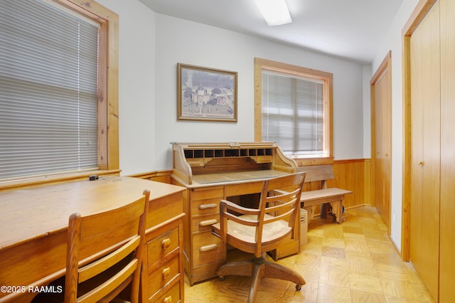 1119 Mary Lee St, Franklin, LA 70538 - office with wood walls, light floors, and a wainscoted wall