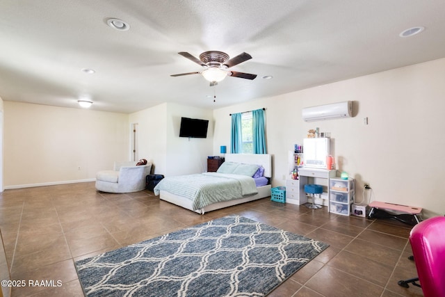 197 John Paul Dr, Opelousas, LA 70570 - tiled bedroom featuring a wall unit AC, ceiling fan, and recessed lighting