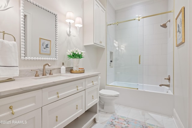 211 Crossbill Dr, Lafayette, LA 70508 - full bathroom with marble finish floor, vanity, toilet, and bath / shower combo with glass door