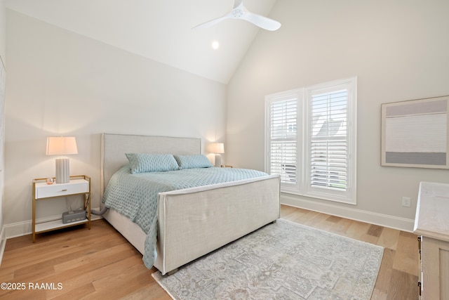 211 Crossbill Dr, Lafayette, LA 70508 - bedroom featuring baseboards, light wood-type flooring, high vaulted ceiling, and recessed lighting