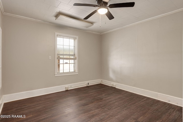 311 S Morgan Ave, Broussard, LA 70518 - empty room with baseboards, dark wood-style flooring, a ceiling fan, and ornamental molding