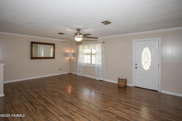 140 Saint Leo St, Opelousas, LA 70570 - entryway featuring crown molding, visible vents, a ceiling fan, and wood finished floors