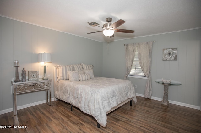 140 Saint Leo St, Opelousas, LA 70570 - bedroom with crown molding, ceiling fan, visible vents, wood finished floors, and baseboards