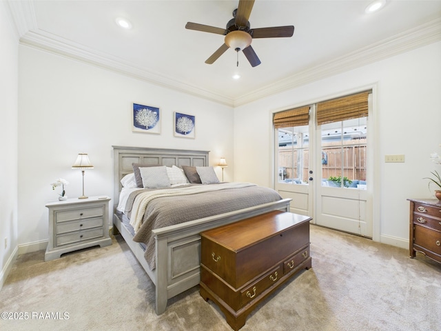 111 Croft Row, Lafayette, LA 70503 - bedroom featuring recessed lighting, baseboards, light colored carpet, and ornamental molding