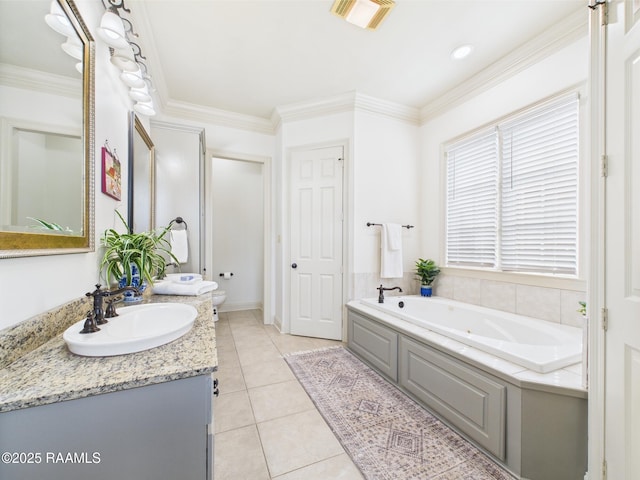 111 Croft Row, Lafayette, LA 70503 - full bath with vanity, tile patterned floors, visible vents, ornamental molding, and a bath
