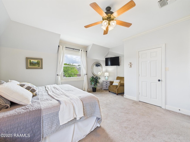111 Croft Row, Lafayette, LA 70503 - bedroom featuring visible vents, crown molding, baseboards, ceiling fan, and carpet