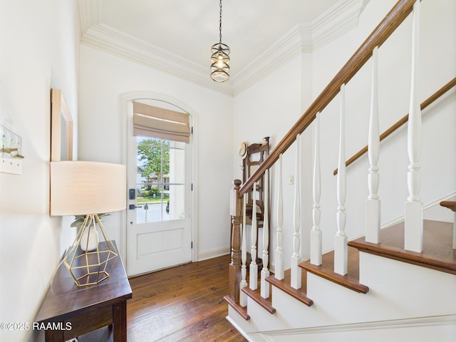 111 Croft Row, Lafayette, LA 70503 - entryway featuring stairs, ornamental molding, and wood finished floors