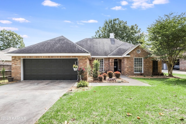 202 N Anita St, Lafayette, LA 70501 - ranch-style home with fence, concrete driveway, an attached garage, brick siding, and a front yard