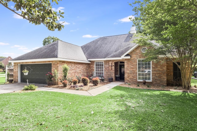 202 N Anita St, Lafayette, LA 70501 - single story home with concrete driveway, brick siding, a front yard, and a garage
