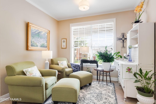 202 N Anita St, Lafayette, LA 70501 - sitting room with baseboards, light tile patterned floors, and crown molding