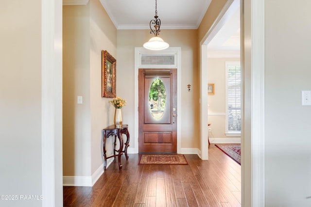 202 N Anita St, Lafayette, LA 70501 - entrance foyer featuring baseboards, a wealth of natural light, dark wood-type flooring, and crown molding