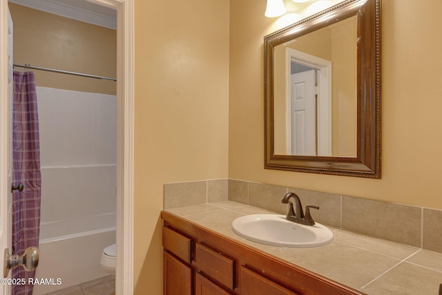 111 Bottle Brush Ln, Carencro, LA 70520 - full bath featuring vanity, tile patterned floors, toilet, and shower / bath combination with curtain
