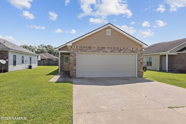 111 Bottle Brush Ln, Carencro, LA 70520 - single story home with driveway, a front yard, a garage, brick siding, and fence