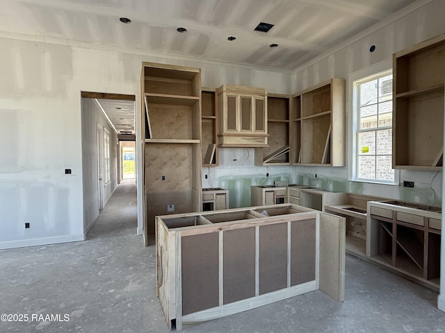 kitchen with crown molding, plenty of natural light, and a kitchen island
