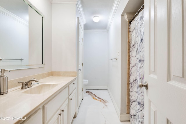112 Hillside Dr Unit 3, Lafayette, LA 70503 - full bathroom featuring toilet, marble finish floor, ornamental molding, and vanity