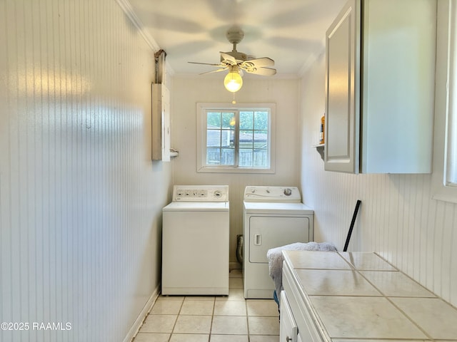 820 Genevieve Dr, Lafayette, LA 70503 - laundry area featuring crown molding, cabinet space, washing machine and clothes dryer, and ceiling fan
